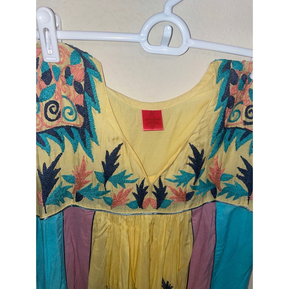 Vintage Cotton Embroidery Color Block Hippie Festival Boho Dress - Picture 9 of 9